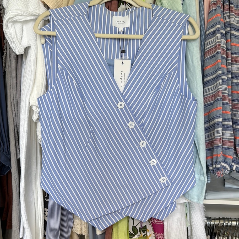 Striped Blue Sleeveless Vest Top